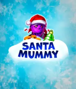  Discover the quirky "Santa Mummy" slot game by Belatra, showcasing a mummified Santa dressed in festive holiday attire. This eye-catching image captures the mummy with a vivid purple hue, wearing a Santa hat, amid snowy blue with frosty snowflakes. The game's title, "Santa Mummy," is prominently displayed in large, icy blue letters.